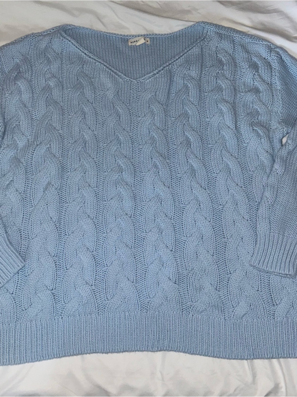 Aeropostale Light Blue Cable-Knit V-Neck Sweater